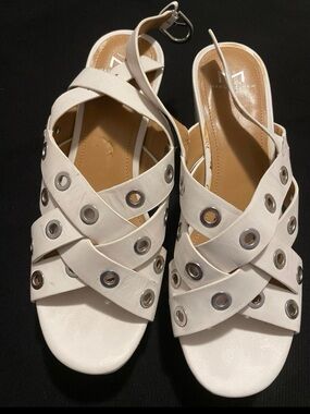Marc Fisher White Leather Grommet Crisscross Slingback Sandals